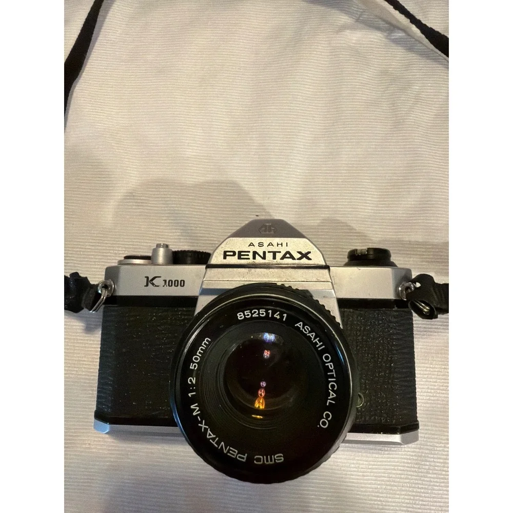 Asahi Pentax K1000 35mm SLR Film Camera with SMC Pentax-M 50mm f/2 Lens Silver